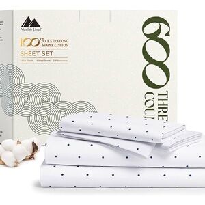 Mayfair Sheet Set in navy polka dot 100% sateen cotton. Twin size. New!